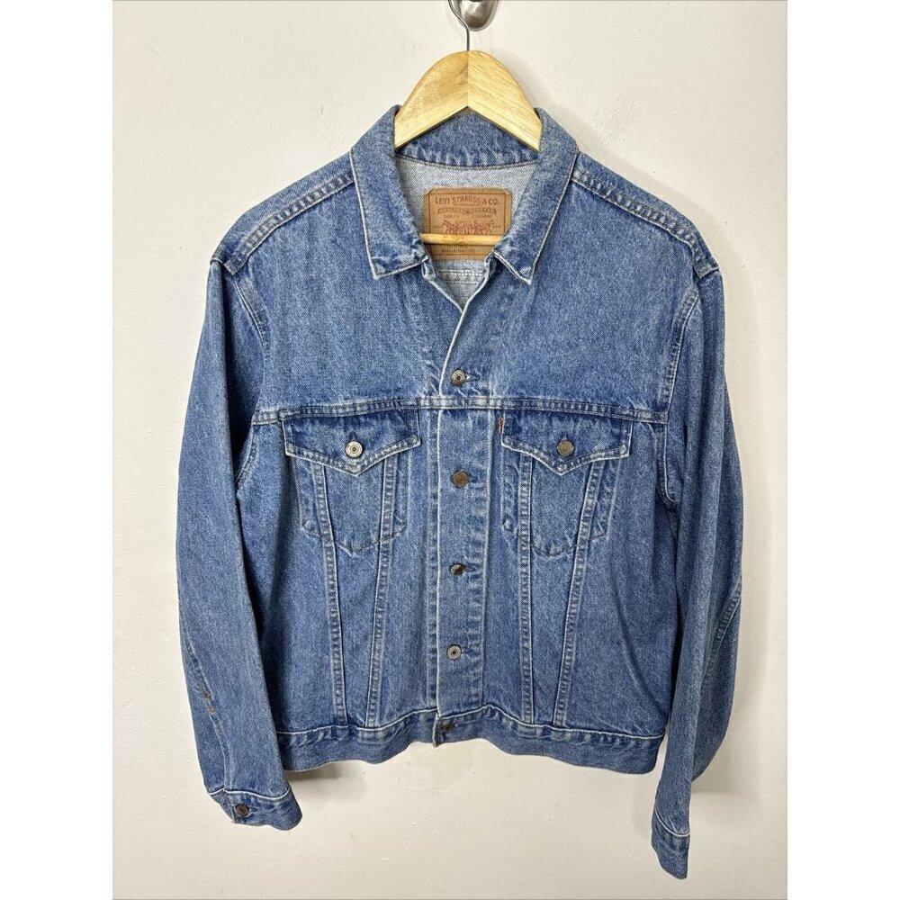 Vintage 80s Levi Men 44 Orange‎ Tab Denim Jacket Forestry Patch 75505-0212